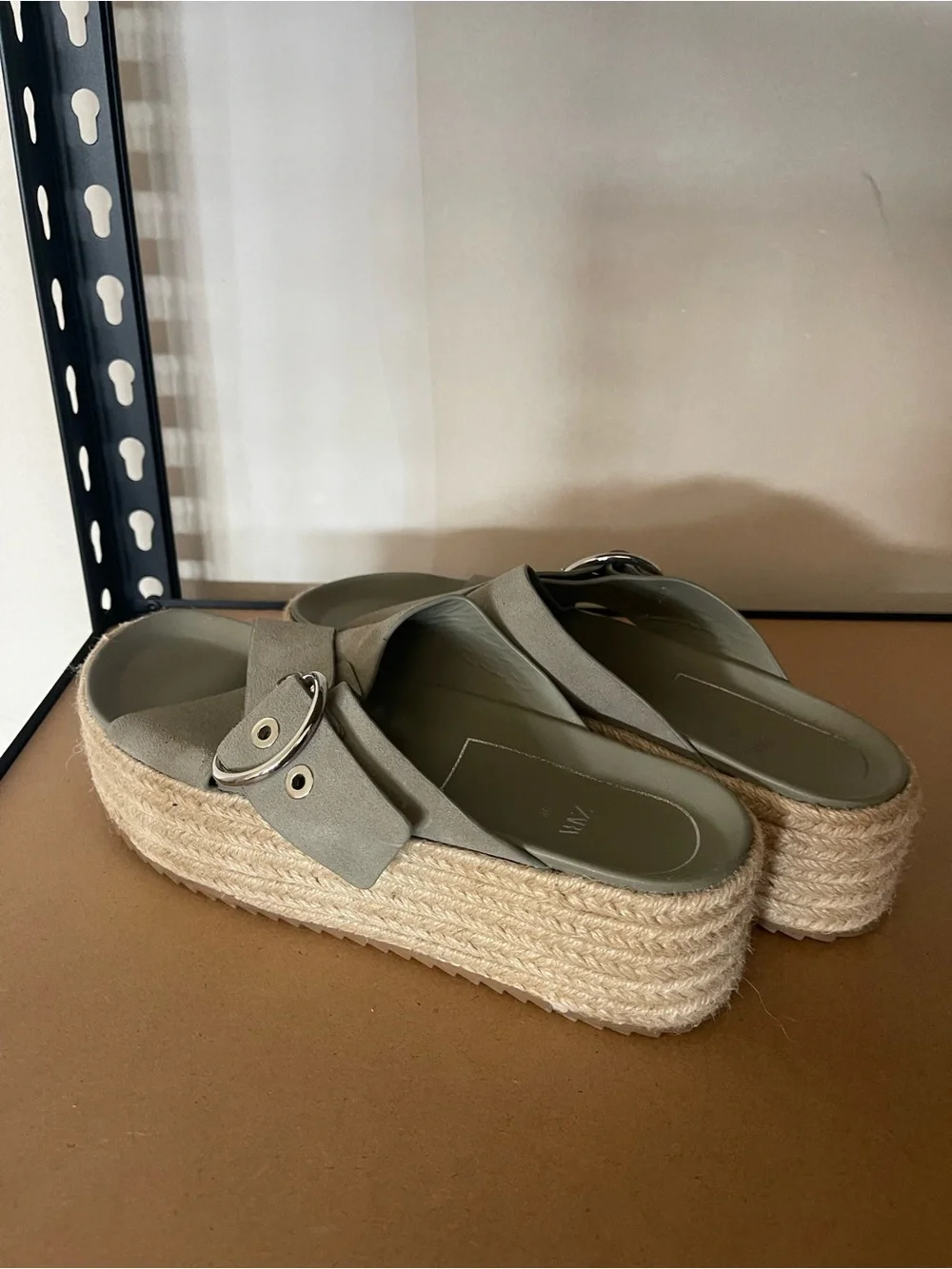 Zara Wedge Espadrille Slide Platform Sandals in Olive Green - Picture 3 of 3